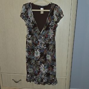 Brown Floral V-Neck Dress